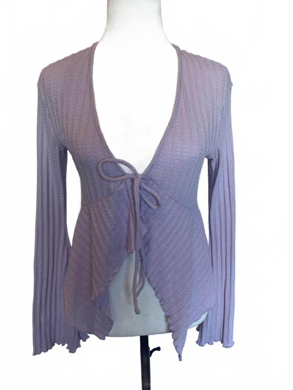 Out From Under Lavender Tie Front Cardigan Small Rib Knit Balletcore Boho Top